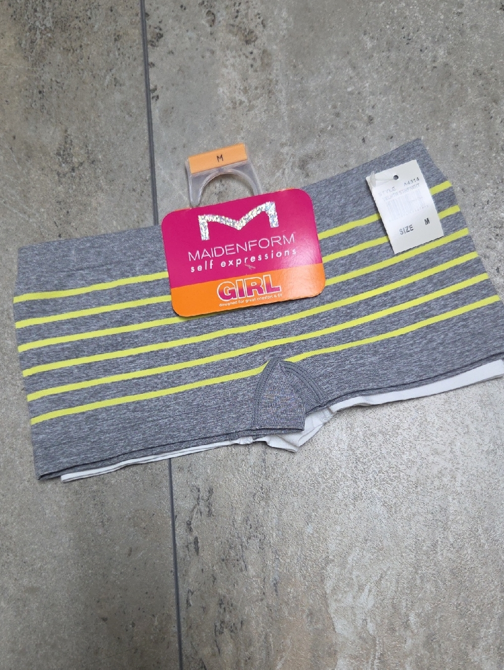 2 Pair Maidenform Girl Gray with Neon Yellow Stripe Boyshorts And White